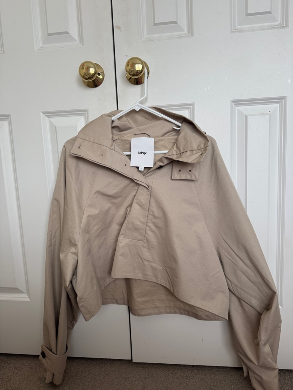 Khy Cropped Beige Trench Jacket with Hood